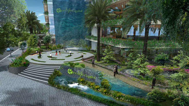 Hệ thống cây xanh 3 lớp với những căn hộ tầm nhìn hướng hồ góp phần tạo nên cuộc sống trong lành và đẳng cấp ở EcoLife Capitol