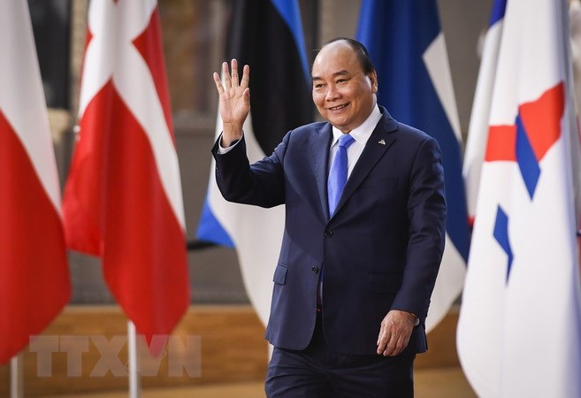 Thủ tướng Nguyễn Xuân Phúc đến dự Lễ khai mạc Hội nghị Cấp cao Á-Âu (ASEM) lần thứ 12 (Ảnh: TTXVN)