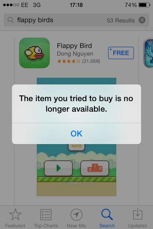 Không thể tải được Flappy Bird trên App Store