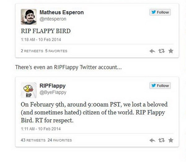 Người dùng Twitter tiếc nuối khi Flappy Bird bị khai tử