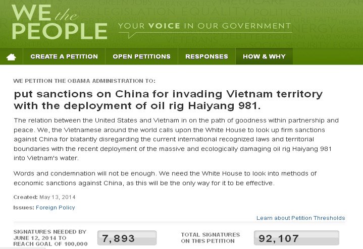 Hơn 92.107 người kiến nghị Mỹ trừng phạt Trung Quốc