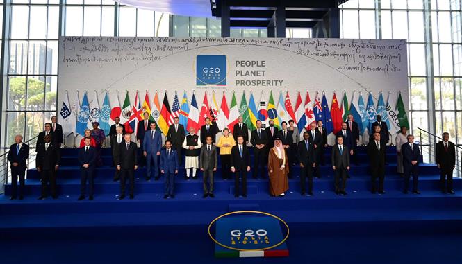 Các nhà lãnh đạo G20 trong một hội nghị hồi tháng 10/2021 Ảnh: THX/TTXVN