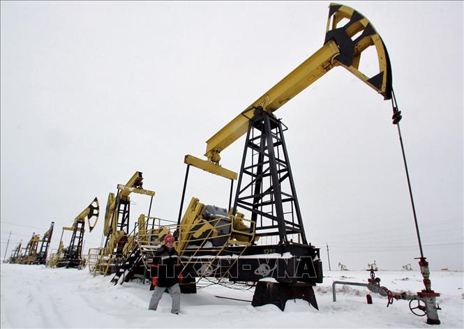 Hoạt động bơm dầu tại giếng dầu Gremikhinskoye ở phía Đông vùng Izhevsk, Cộng hòa Udmurt, Nga. Ảnh minh họa: REUTERS/TTXVN