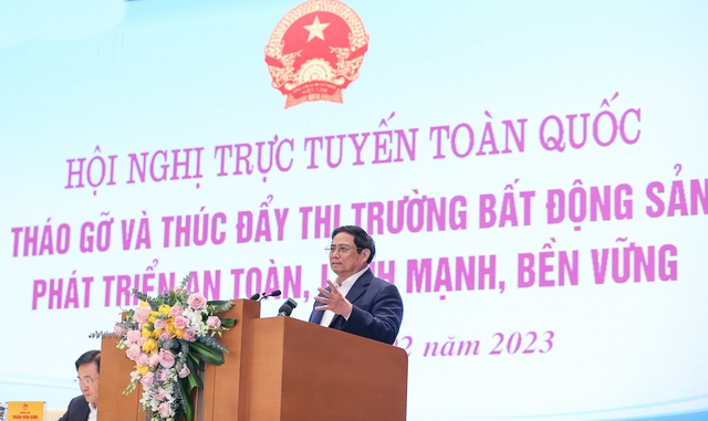Thủ tướng Phạm Minh Chính chủ trì Hội nghị trực tuyến toàn quốc “tháo gỡ và thúc đẩy thị trường bất động sản phát triển an toàn, lành mạnh, bền vững” diễn ra ngày 17/2/2023.