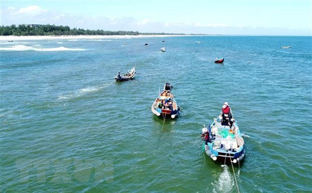 Ngư dân dùng thuyền nhỏ khai thác ruốc ở gần bờ biển huyện Gio Linh, Quảng Trị. Ảnh (tư liệu) minh họa: Nguyên Lý/TTXVN