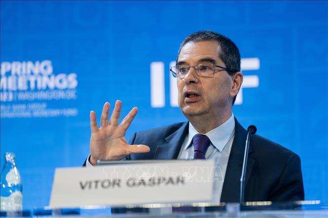 Trưởng bộ phận phụ trách các vấn đề tài khóa của Quỹ Tiền tệ quốc tế (IMF) Vitor Gaspar trong cuộc họp báo tại Washington DC, Mỹ ngày 12/4/2023. Ảnh: THX/TTXVN