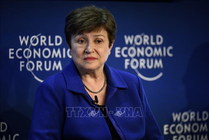 Tổng Giám đốc IMF Kristalina Georgieva phát biểu tại Diễn đàn kinh tế thế giới ở Davos, Thụy Sĩ, ngày 23/5/2022. Ảnh tư liệu: AFP/TTXVN