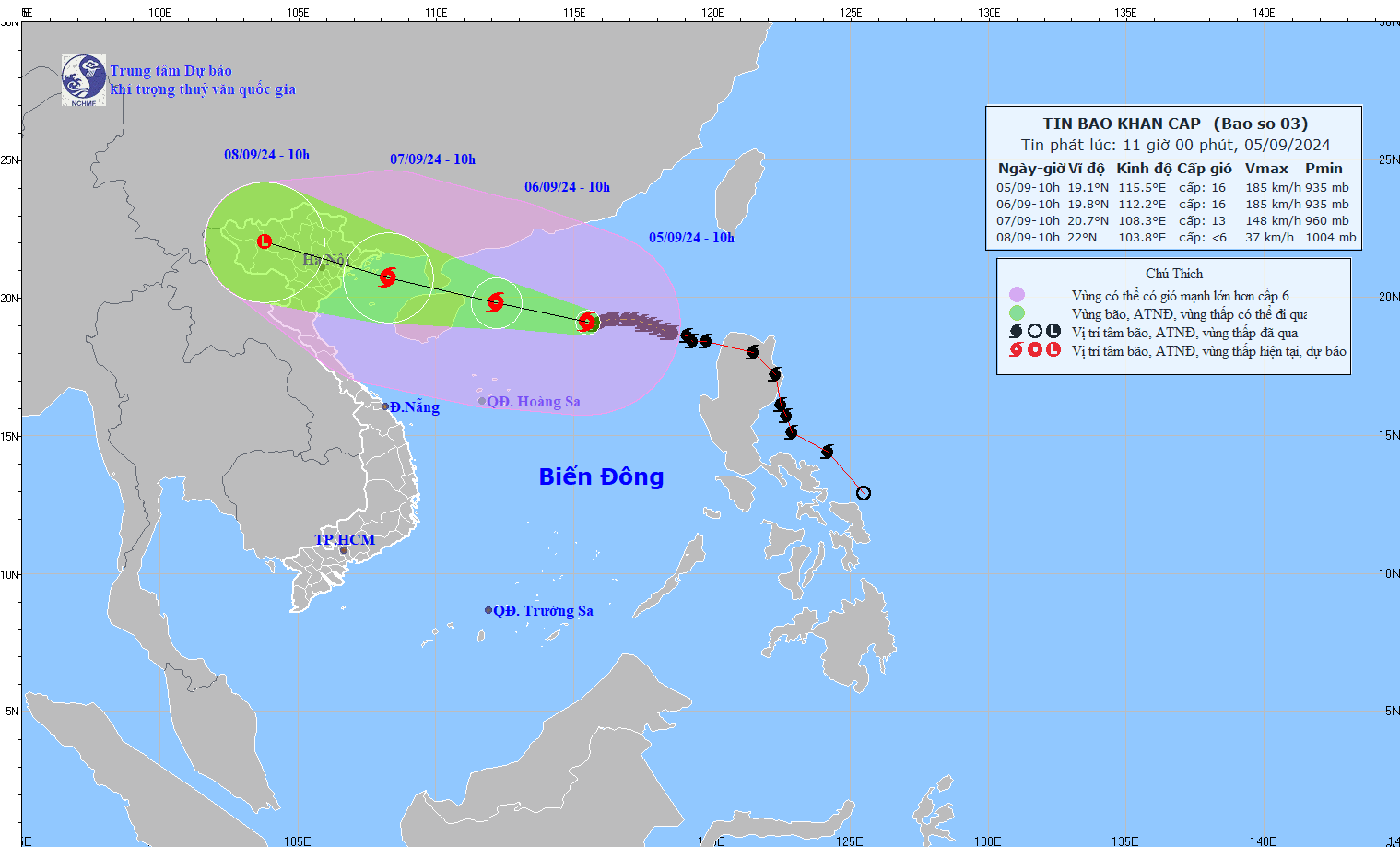 Dự báo đường đi của bão số 03. (Ảnh: KTTV)