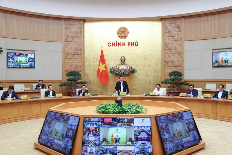 Thủ tướng Phạm Minh Chính chủ trì Hội nghị toàn quốc sáng ngày 5/4 (Ảnh: Nhật Bắc)