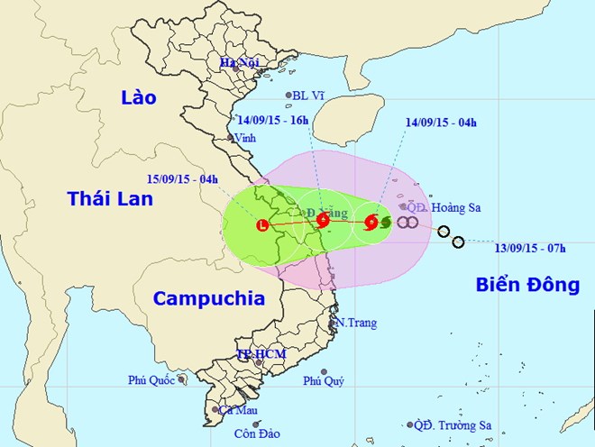 Vị trí tấm bão số 3. Nguồn: nchmf.gov.vn