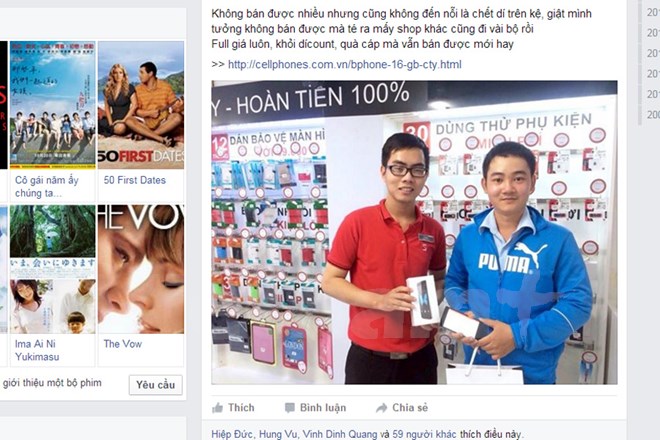 Tấm ảnh nhân viên của Bkav (áo xanh) tới mua hàng tại CellphoneS. Ảnh chụp màn hình