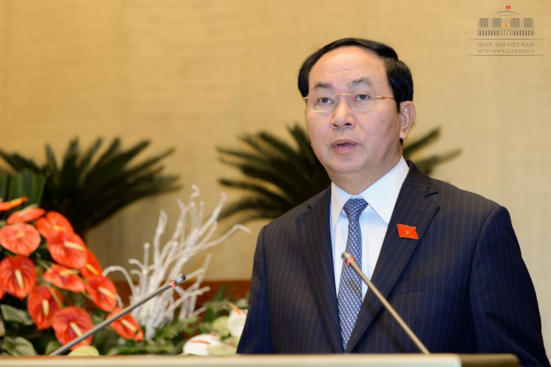Chủ tịch nước Trần Đại Quang đọc tờ trình đề nghị Quốc hội phê chuẩn