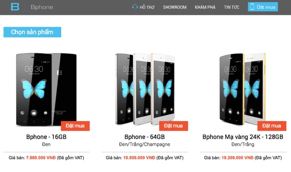 Giá bán Bphone hiện tại - Ảnh chụp màn hình