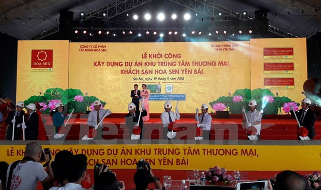 Lễ khởi công Dự án du lịch, trung tâm thương mại của Tập đoàn Hoa Sen tại tỉnh Yên Bái. Ảnh: PV/Vietnam+