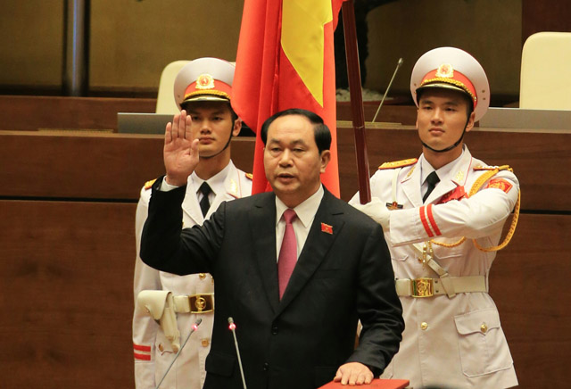 Chủ tịch nước Trần Đại Quang tuyên thệ nhậm chức chiều ngày 25/7/2016. Ảnh: Đức Thanh
