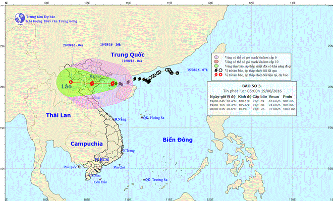 Đường đi của cơn bão số 3. Nguồn: nchmf.gov.vn