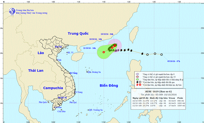 Đường đi và vị trí của bão. Nguồn: nchmf.gov.vn