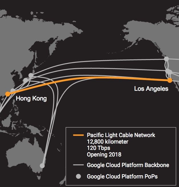 Đường đi của tuyến cáp quang biển Pacific Light Cable Network