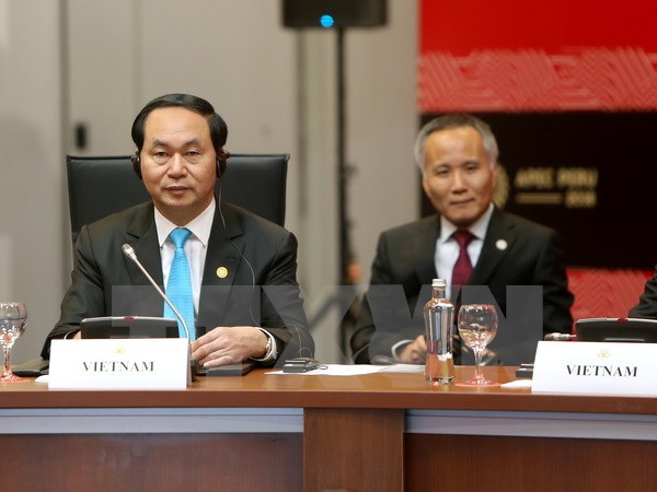 Chủ tịch nước Trần Đại Quang tham dự cuộc gặp Cấp cao Hiệp định Đối tác xuyên Thái Bình Dương (TPP). (Ảnh: Nhan Sáng-TTXVN)
