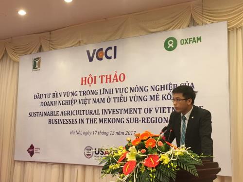 Ông Đậu Anh Tuấn, Trưởng Ban Pháp chế, Phòng Thương mại và Công nghiệp Việt Nam (VCCI) phát biểu tại hội thảo. Ảnh: Thành Trung/BNEWS