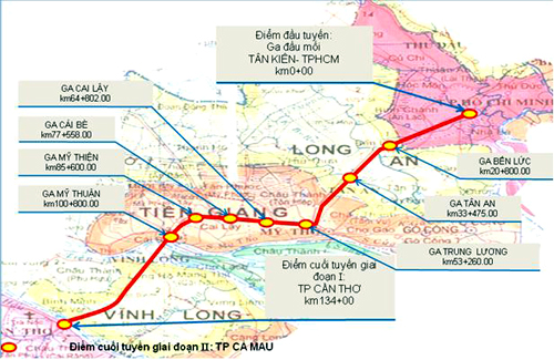  Sơ đồ tuyến đường sắt TP HCM - Cần Thơ