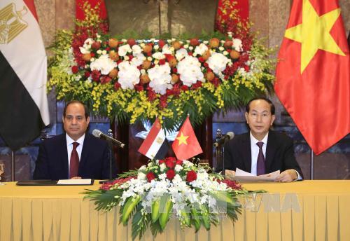 Chủ tịch nước Trần Đại Quang và Tổng thống Ai Cập Abdel Fattah Al Sisi chủ trì họp báo, thông báo kết quả hội đàm
