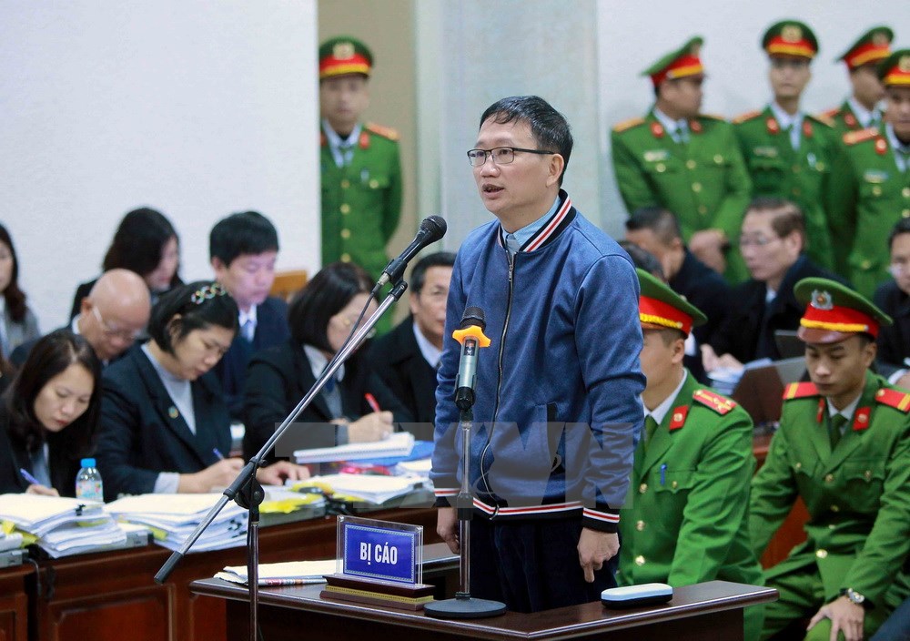 Bị cáo Trịnh Xuân Thanh tại tòa sáng nay. Ảnh: TTXVN
