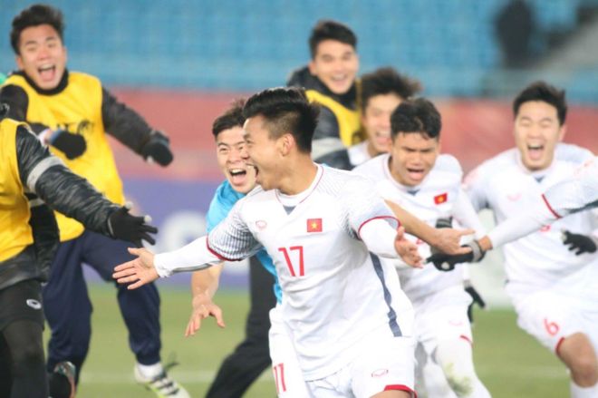 Niềm vui chiến thắng của các cầu thủ U23 Việt Nam