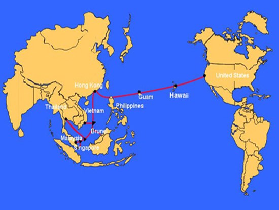 Đường đi của cáp quang biển quốc tế AAG. (Nguồn: Internet)