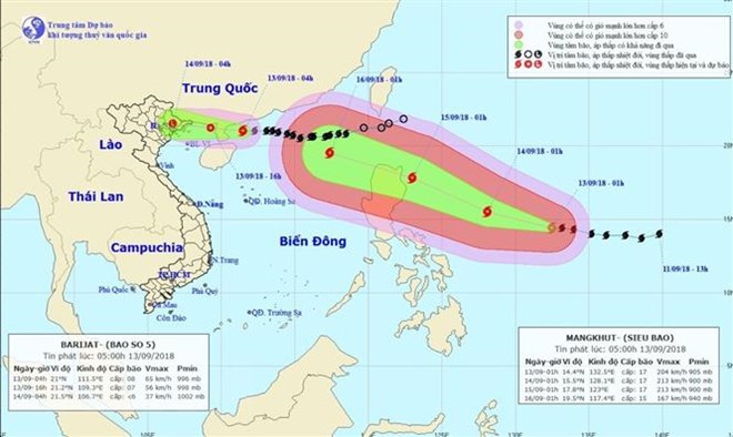 Bản đồ đường đi của siêu bão Mangkhut. Ảnh: TTXVN