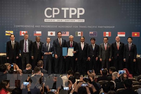 Lễ ký kết Hiệp định CPTPP đã diễn ra tại thủ đô Santiago de Chile dưới sự chủ trì của Tổng thống nước chủ nhà Michelle Bachelet. (Nguồn: THX/TTXVN)
