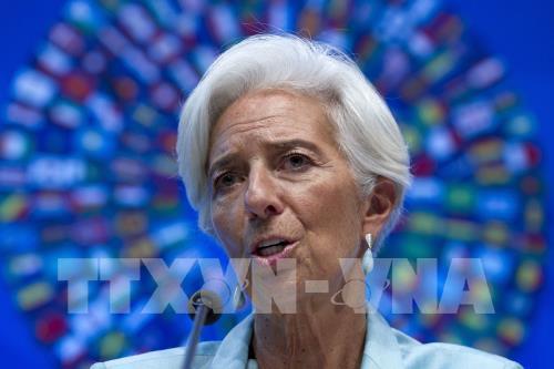 Giám đốc điều hành Quỹ Tiền tệ Quốc tế (IMF) Christine Lagarde phát biểu tại cuộc họp báo ở Washington, Mỹ ngày 8/10. Ảnh: AP/TTXVN