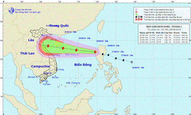 Hướng di chuyển của cơn bão. (Nguồn: nchmf.gov.vn)