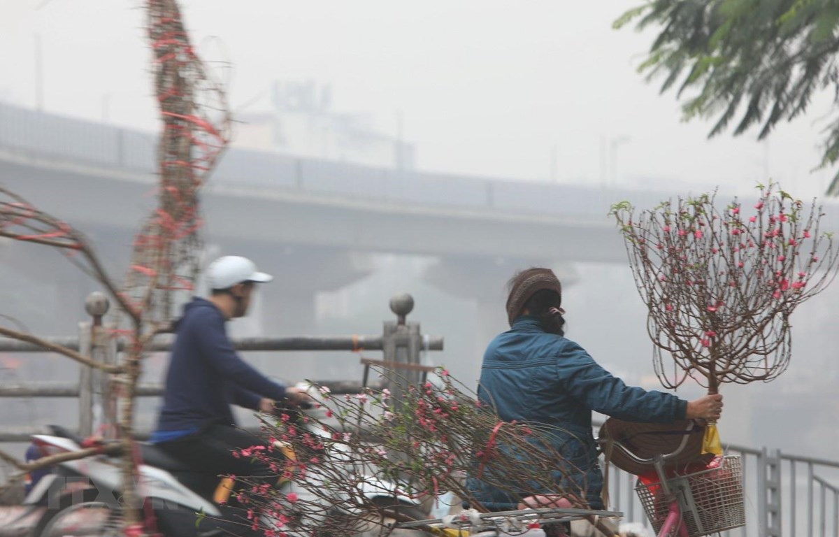 Khu vực quận Thanh Xuân ô nhiễm không khí và sương mù dầy đặc, tầm nhìn xa hạn chế. (Ảnh: Thành Đạt/TTXVN)