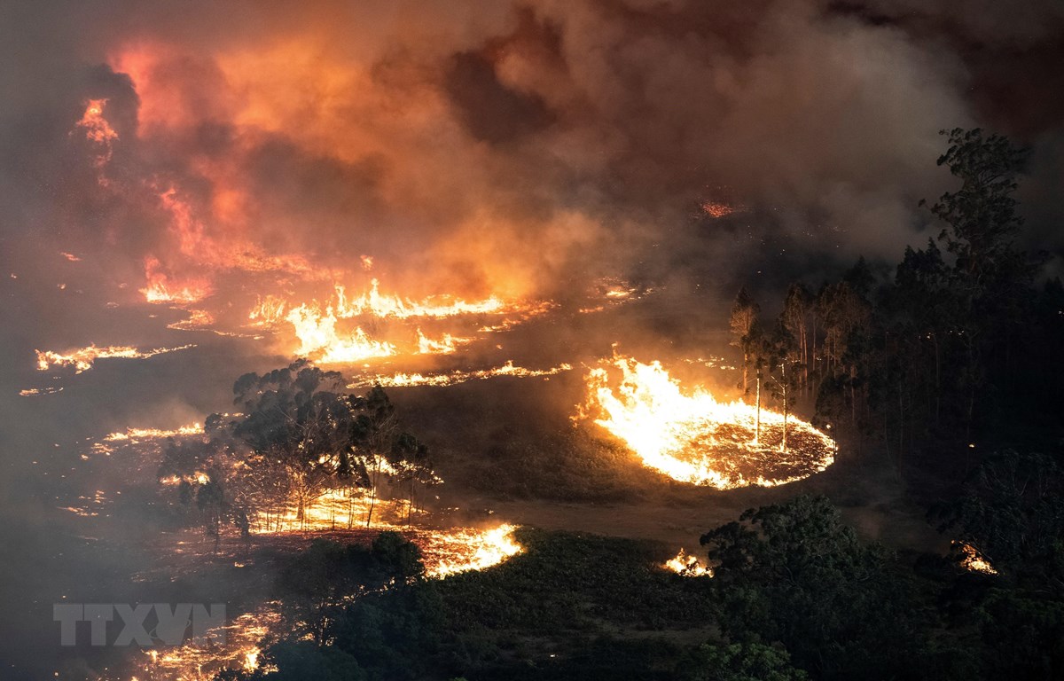 Khói lửa bốc lên từ đám cháy rừng ở bang Victoria, Australia ngày 31/12/2019. (Ảnh: AFP/TTXVN)