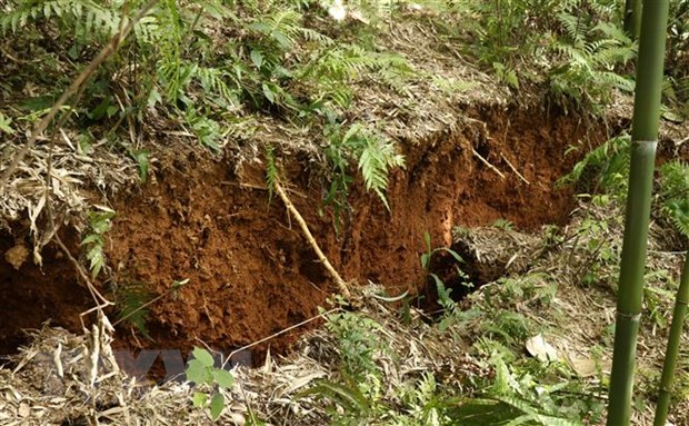 Hiện trường một vụ sạt lở đất ở Lào Cai. Ảnh: Quốc Khánh - TTXVN