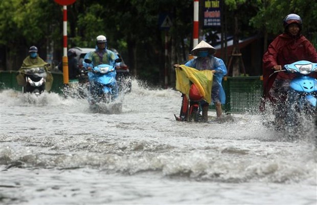 Mưa lớn gây ngập tại tổ 19, phường Tiền Phong, thành phố Thái Bình. Ảnh: Thế Duyệt/TTXVN