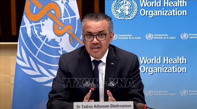 Tổng giám đốc Tổ chức Y tế thế giới (WHO) Tedros Adhanom Ghebreyesus phát biểu tại cuộc họp báo ở Geneva, Thụy Sĩ. Ảnh: THX/TTXVN
