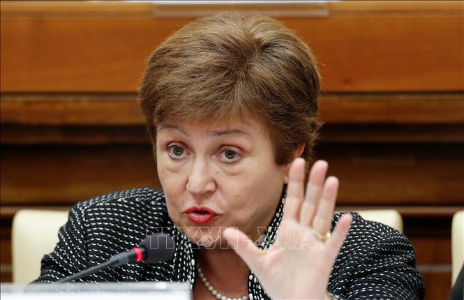 Tổng Giám đốc IMF Kristalina Georgieva phát biểu tại một cuộc họp báo ở Vatican ngày 5/2/2020. Ảnh: Reuters/TTXVN