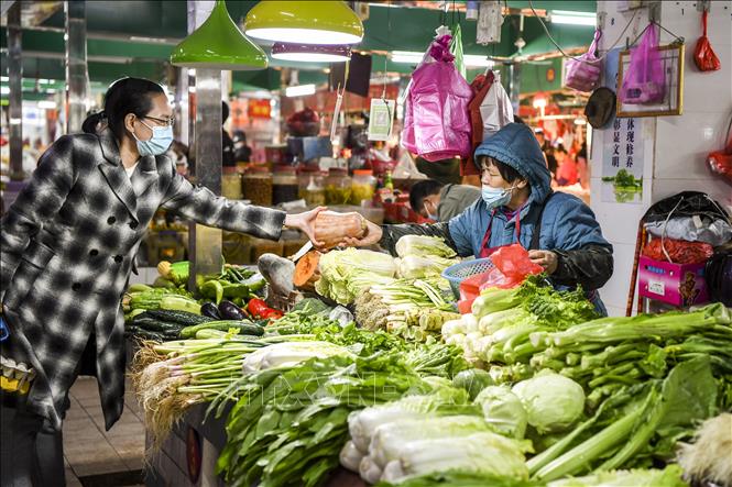 Người tiêu dùng mua sắm tại chợ ở Khu tự trị dân tộc Choang Quảng Tây, Trung Quốc. (Ảnh: THX/TTXVN)