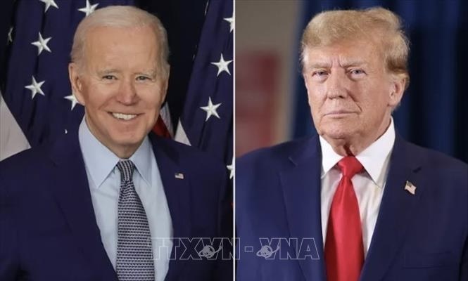 Chú thích ảnh Tổng thống Mỹ Joe Biden (trái) và ứng cử viên đắc cử của đảng Cộng hòa Donald Trump. (Ảnh tư liệu: GETTY IMAGE/TTXVN)