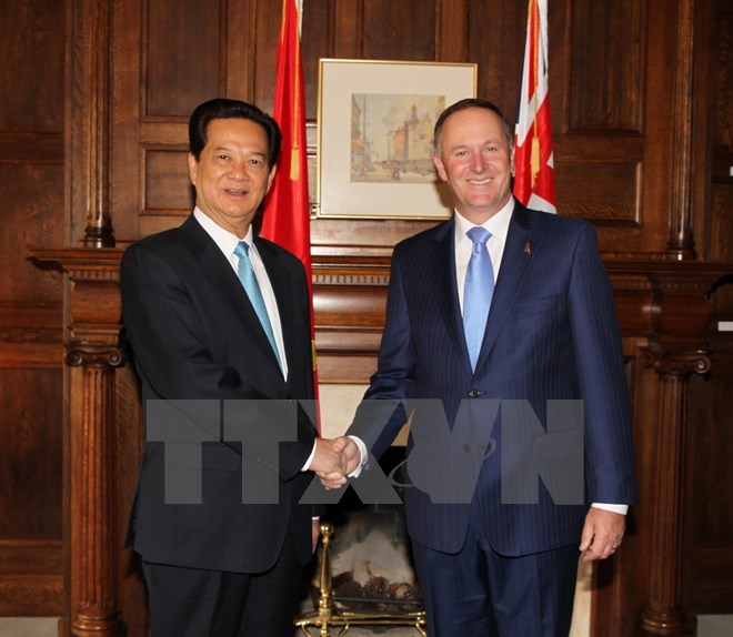 Thủ tướng Nguyễn Tấn Dũng và Thủ tướng John Key tại chuyến thăm chính thức New Zealand hồi tháng 3/2015