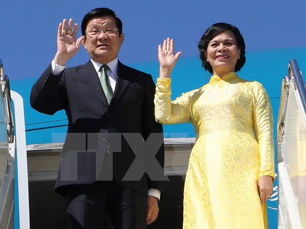 Chủ tịch nước Trương Tấn Sang và Phu nhân. (Ảnh: Nguyễn Khang/TTXVN)