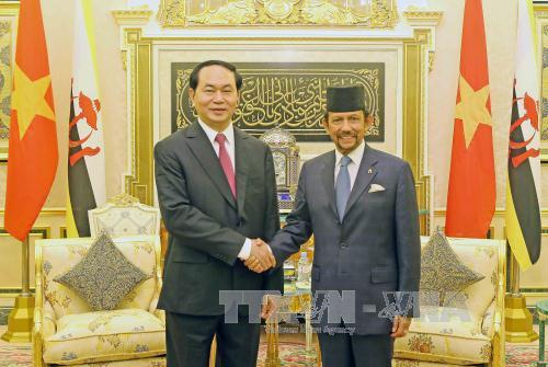 Chủ tịch nước Trần Đại Quang và Quốc vương Haji Hassanal Bolkiah (Ảnh: TTXVN)