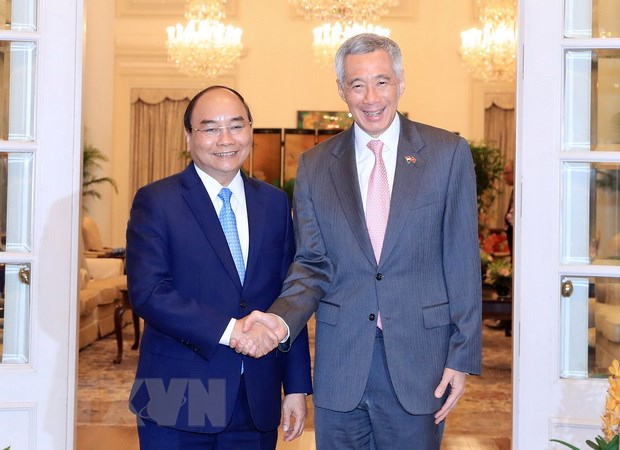 Thủ tướng Nguyễn Xuân Phúc và Thủ tướng Singapore Lý Hiển Long tại hội đàm (Ảnh: Thống Nhất/TTXVN)