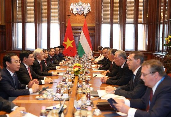 Tổng Bí thư Nguyễn Phú Trọng hội đàm với Thủ tướng Hungary Viktor Orban (Ảnh: Trí Dũng/TTXVN)