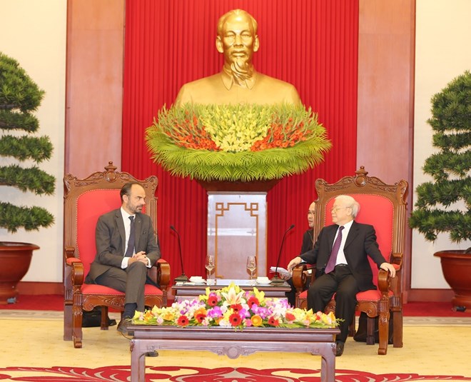 Tổng Bí thư, Chủ tịch nước Nguyễn Phú Trọng tiếp Thủ tướng Pháp Édouard Philippe