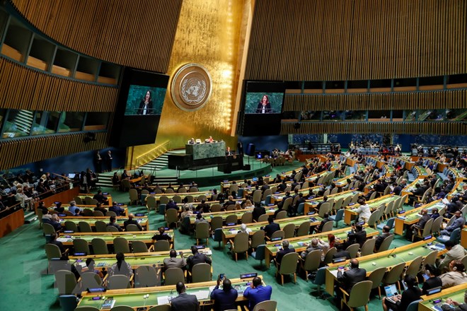 Toàn cảnh khóa họp của Đại hội đồng Liên hợp quốc tại New York, Hoa Kỳ (Nguồn: AFP/TTXVN)