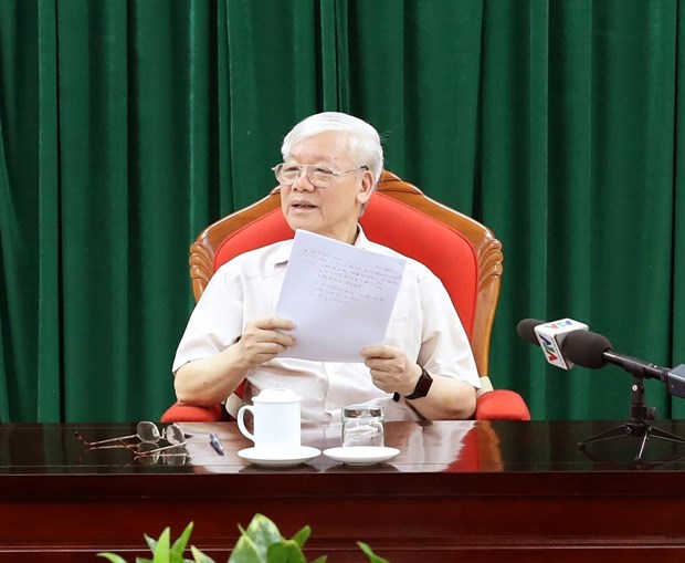 Tổng Bí thư, Chủ tịch nước Nguyễn Phú Trọng phát biểu kết luận buổi họp. (Ảnh: Trí Dũng/TTXVN)
