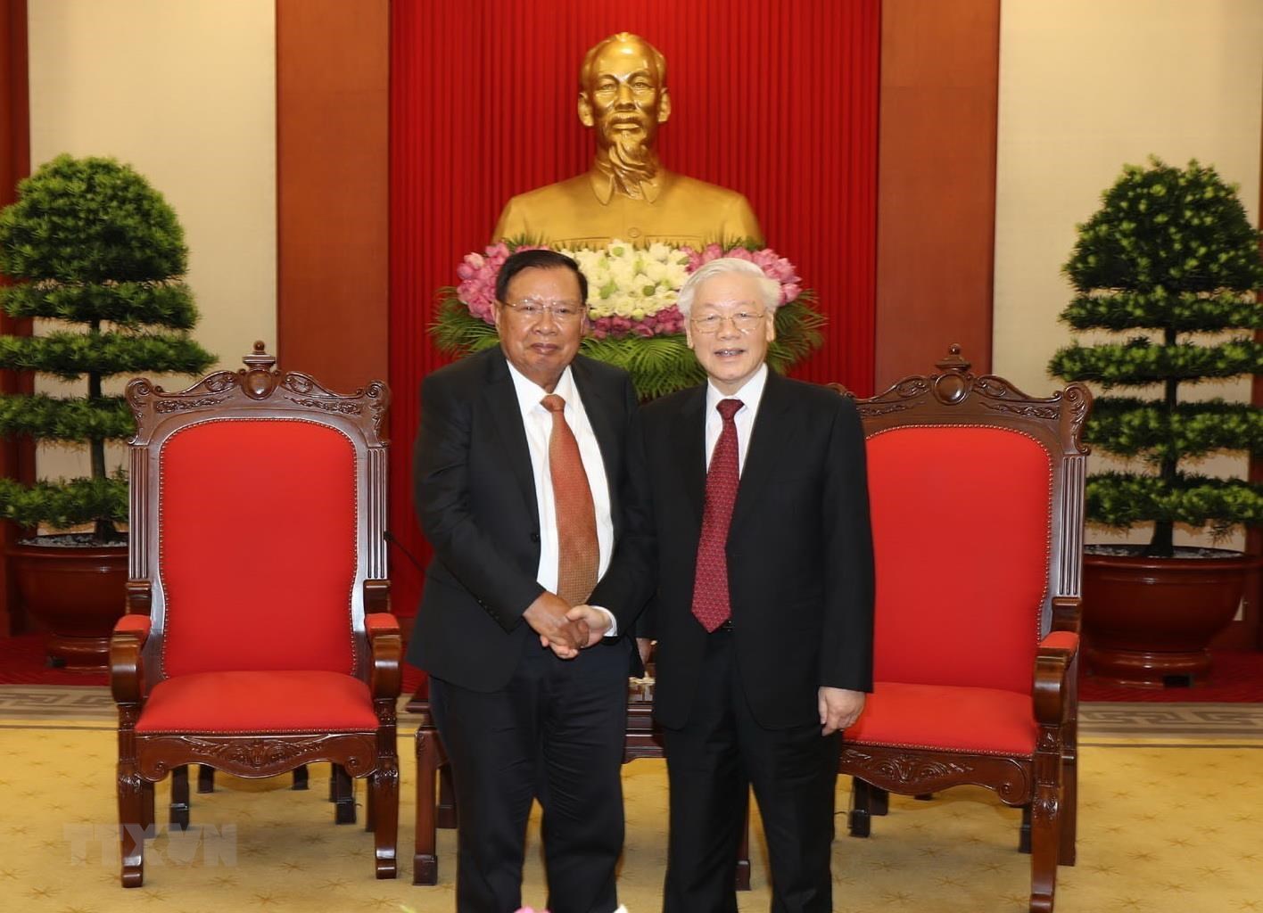 Tổng Bí thư, Chủ tịch nước Nguyễn Phú Trọng tiếp Tổng Bí thư, Chủ tịch nước Lào Bounnhang Vorachith (Ảnh: TTXVN)